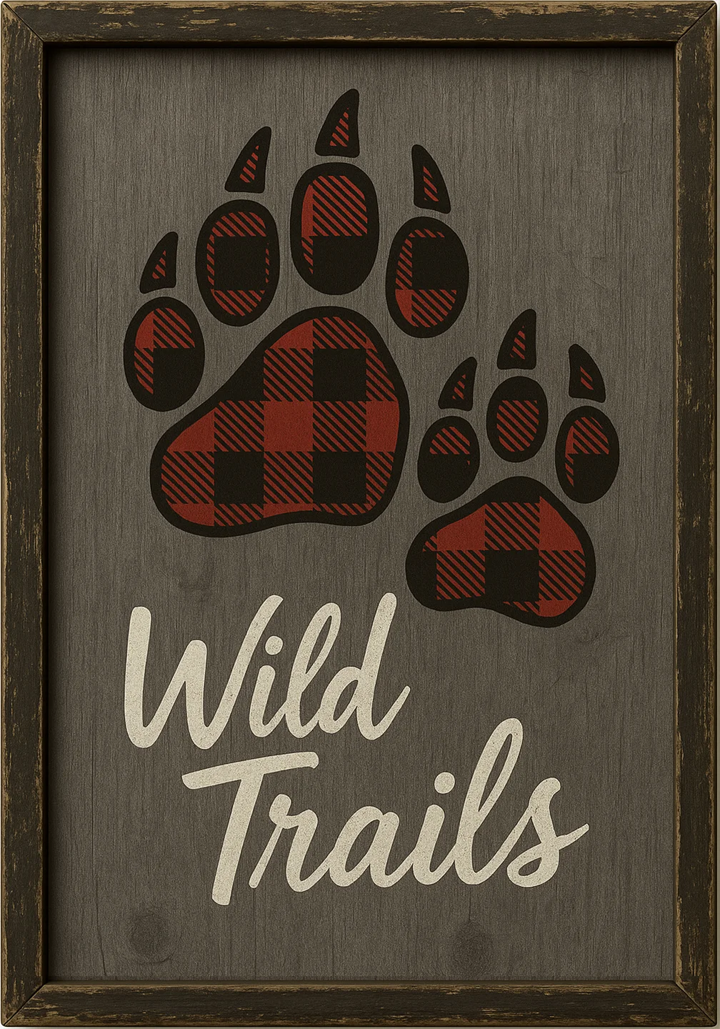 Wild Trails Buffalo Plaid Paw Framed Sign
