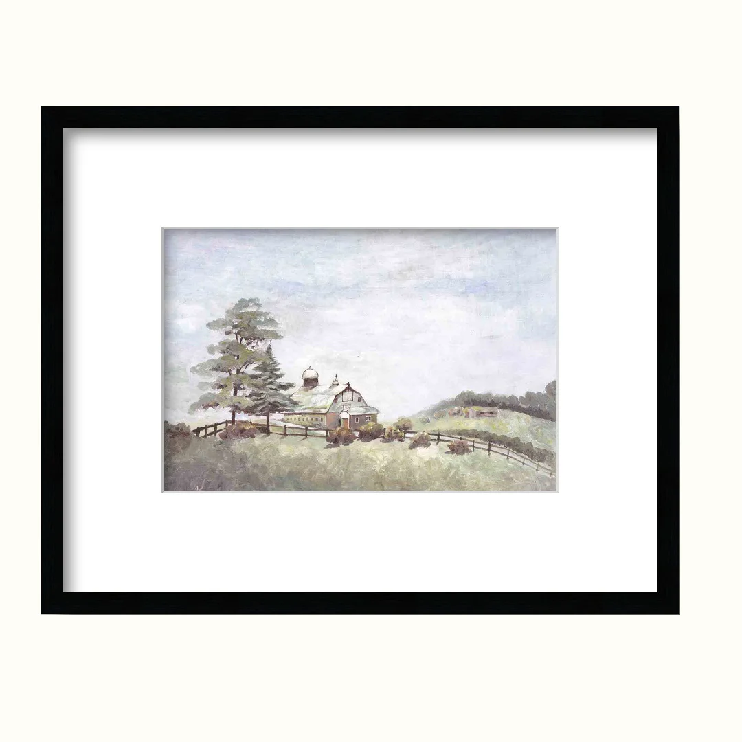 Oil Painting Style Country Cottage Framed Art with White Cardstock Mat view 2