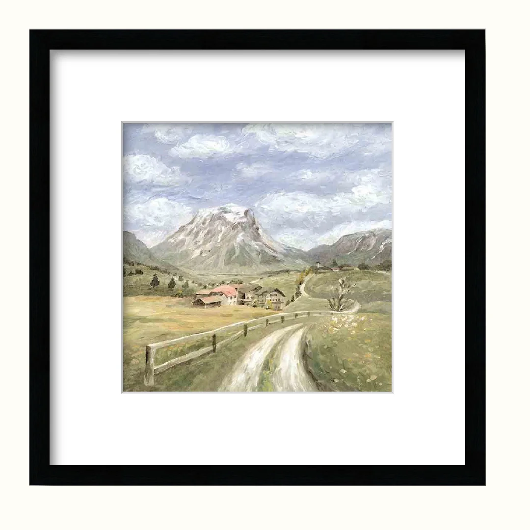 Oil Painting Style Country Cottage Framed Art with White Cardstock Mat
