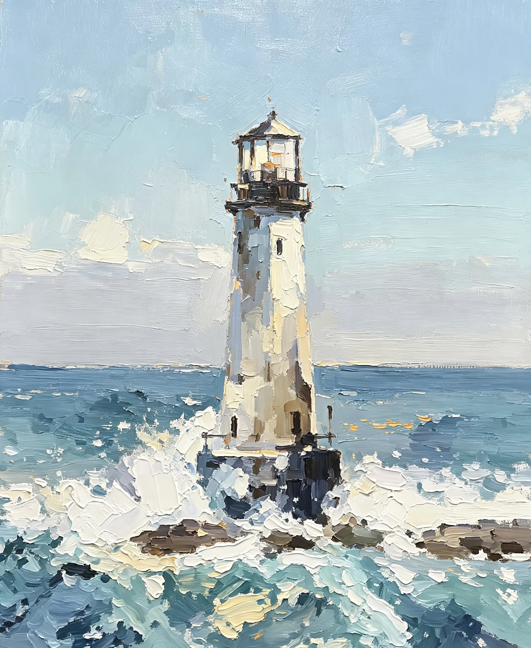 Seaside Lighthouse Brushed Oil Painting Art
