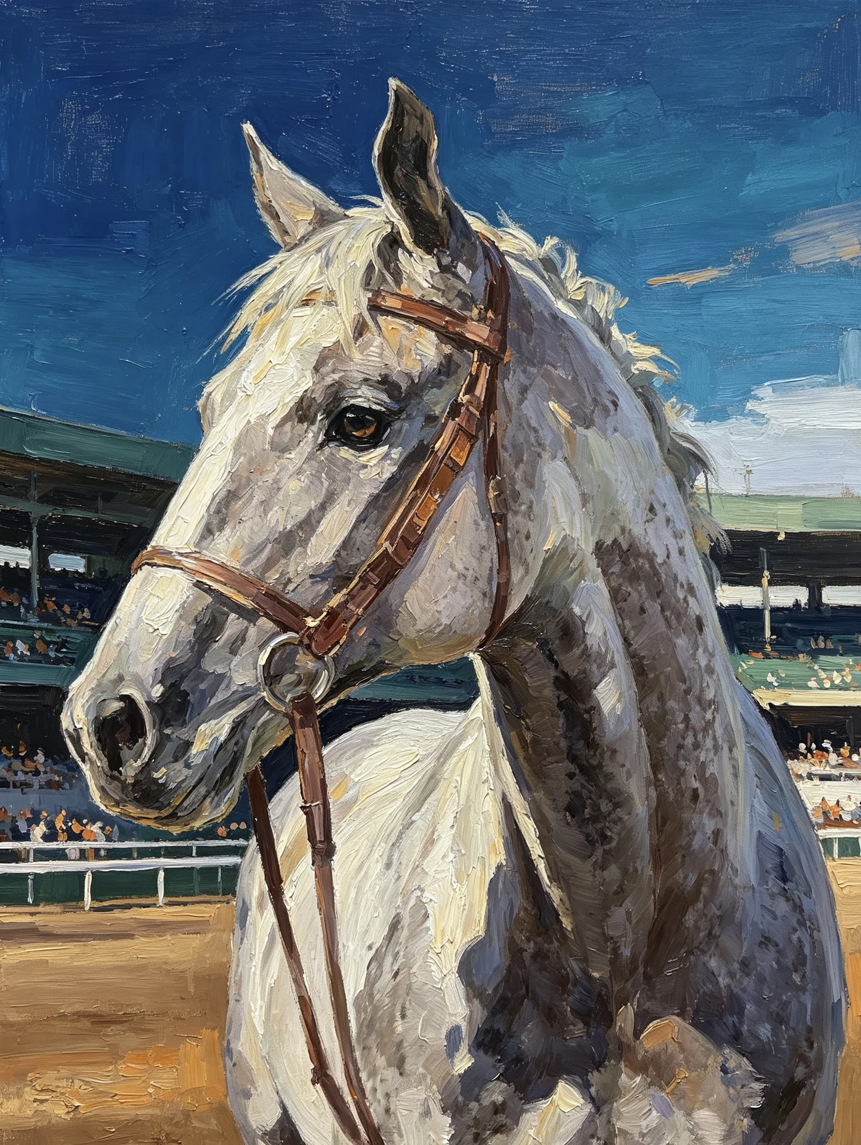 White Racehorse Hand-Painted Oil Painting